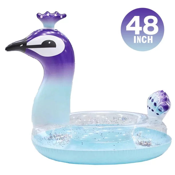 Ionale 48 Inches Inflatable Glitter Swimming Pool Toys Peacock Designed with Fast Valves Summer Fun Beach Party Lounge Raft Decorative liquid Game for Kids