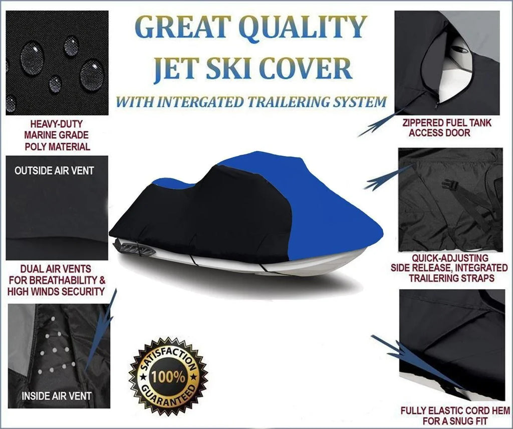 BLACK / BLUE HEAVY-DUTY, TOP OF THE LINE protector suitable for Yamaha GP 1200 1997 1998 1999 / 700 1995 Jet Ski PWC Trailerable protector 2 Seater