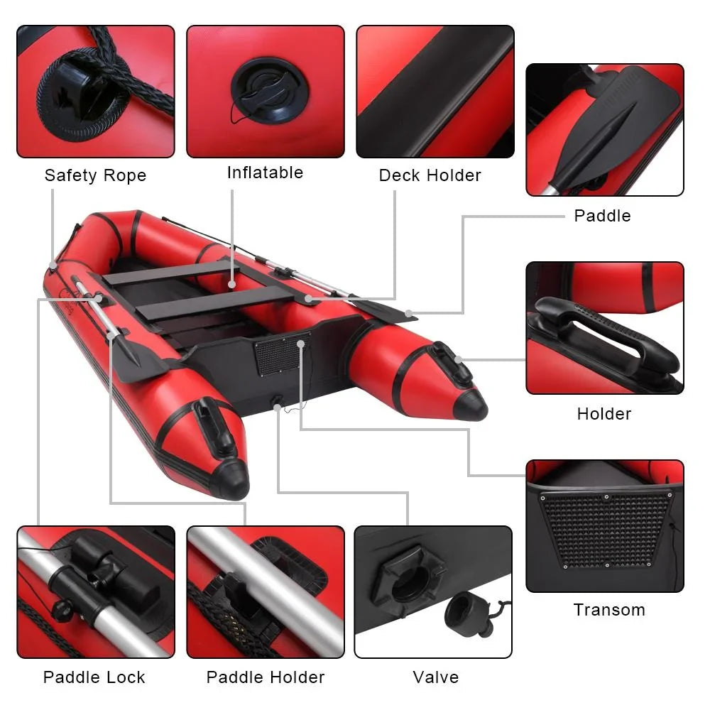 Campingsurvivals 10ft Thickened Inflatable vessel, Rafting Boats with Oars and Air Pump, Red/Black