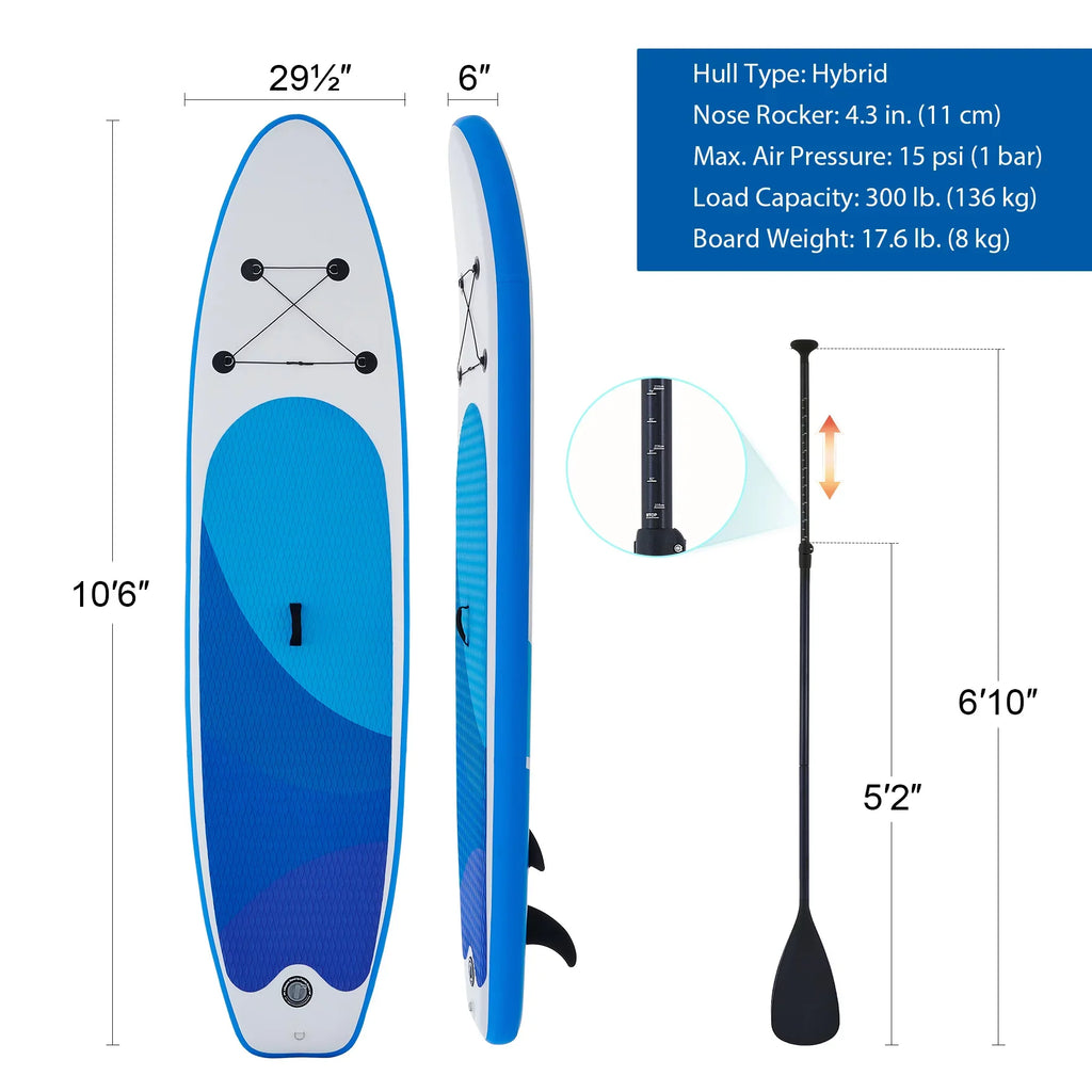 Preenex 10'6" Hybrid Paddle Board for Adults Inflatable SUP Board w Accessory Set, Blue
