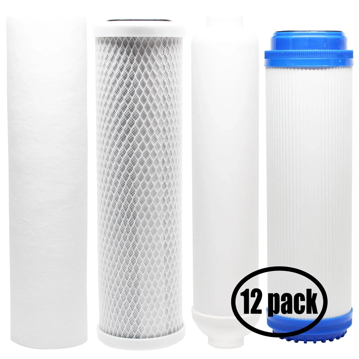 12-Pack Replacement for Filter Kit for Aquasafe Aquarium II PRO RO System - Includes Carbon Block Filter, PP Sediment Filter, GAC Filter & Inline Filter Cartridge - Denali Pure Brand