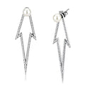 DA299 - High polished (no plating) Stainless Steel Earrings with Synthetic in White