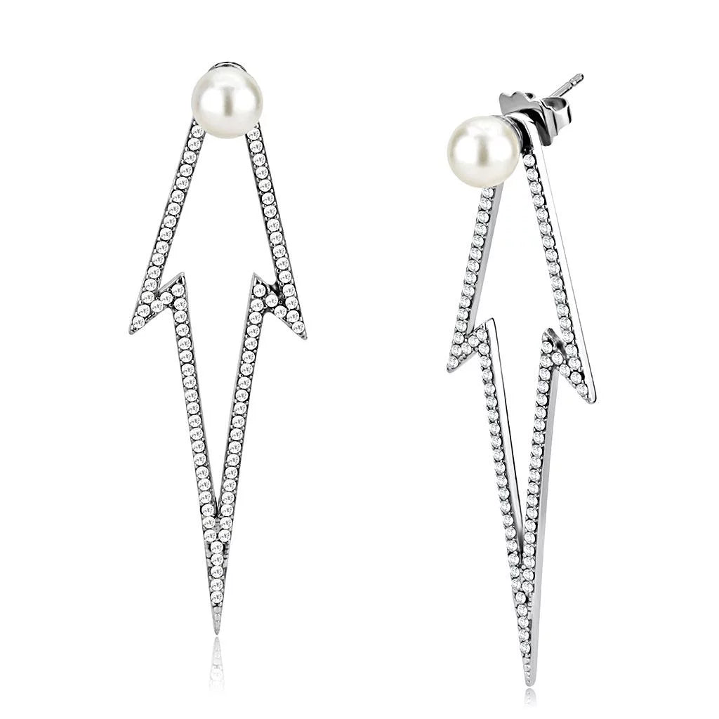 DA299 - High polished (no plating) Stainless Steel Earrings with Synthetic in White