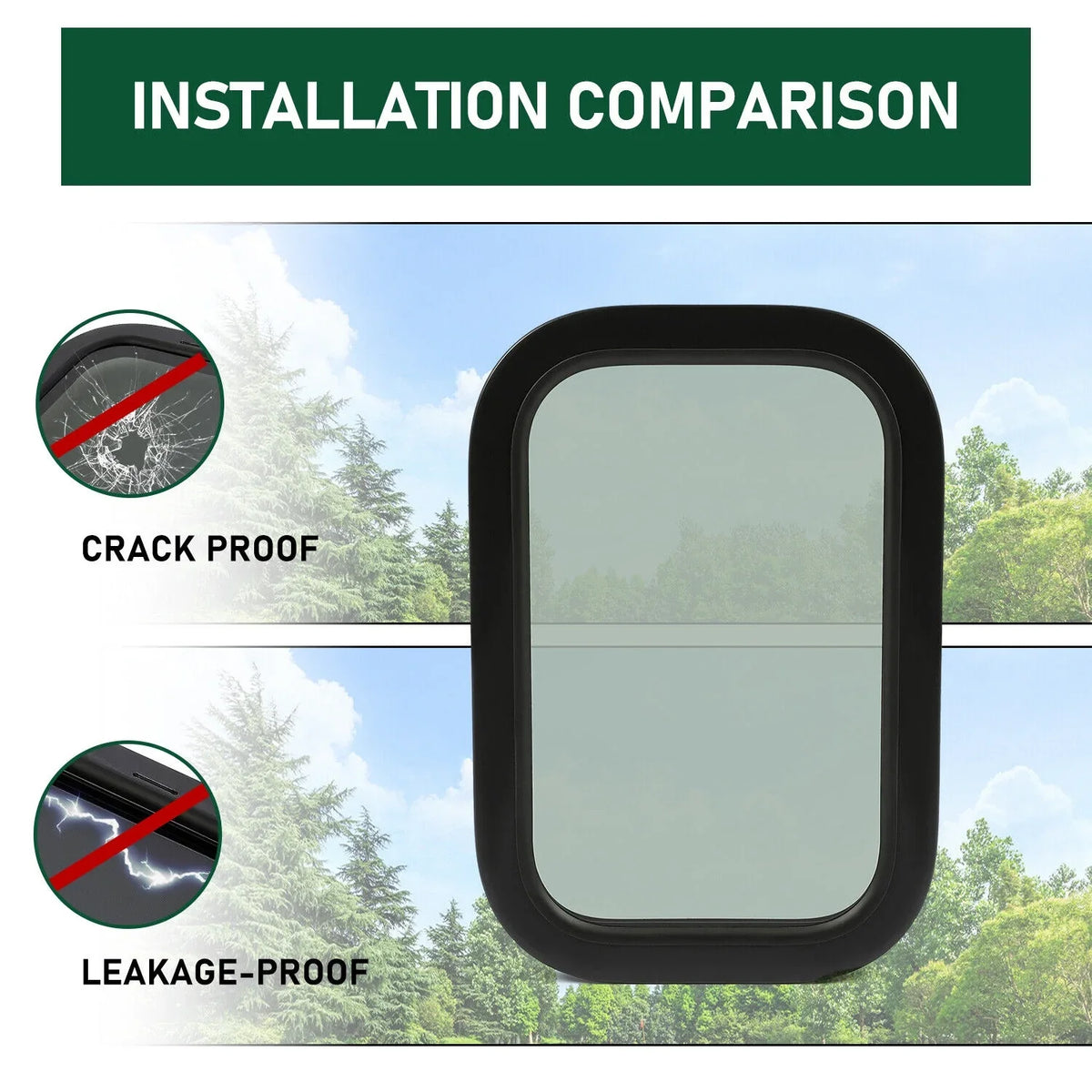 Kojem RV Window Black Universal for Camper Vertical Trailer Rip-Up Cargo Powder Coated Glass Steel