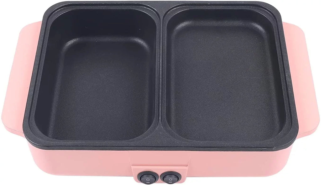 MONIPA 2 in 1 Portable Electric Hot Pot Barbecue Grill Barbecue Hotpot Pan, Non-Stick Stainless Steel Pan (Pink)