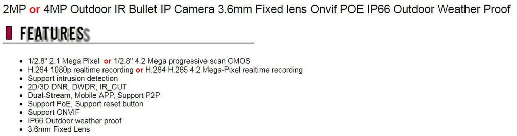 CCTV Eyemax 4MP Outdoor IR Bullet IP Security Camera 3.6mm Fixed lens Onvif POE IP66 Outdoor atmospheric conditions Proof