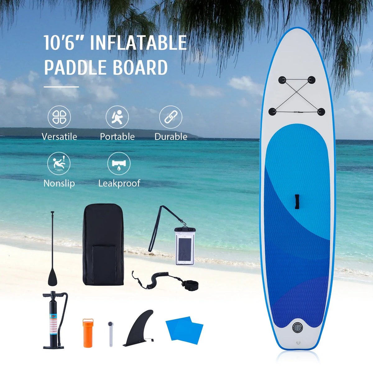 Preenex 10'6" Hybrid Paddle Board for Adults Inflatable SUP Board w Accessory Set, Blue