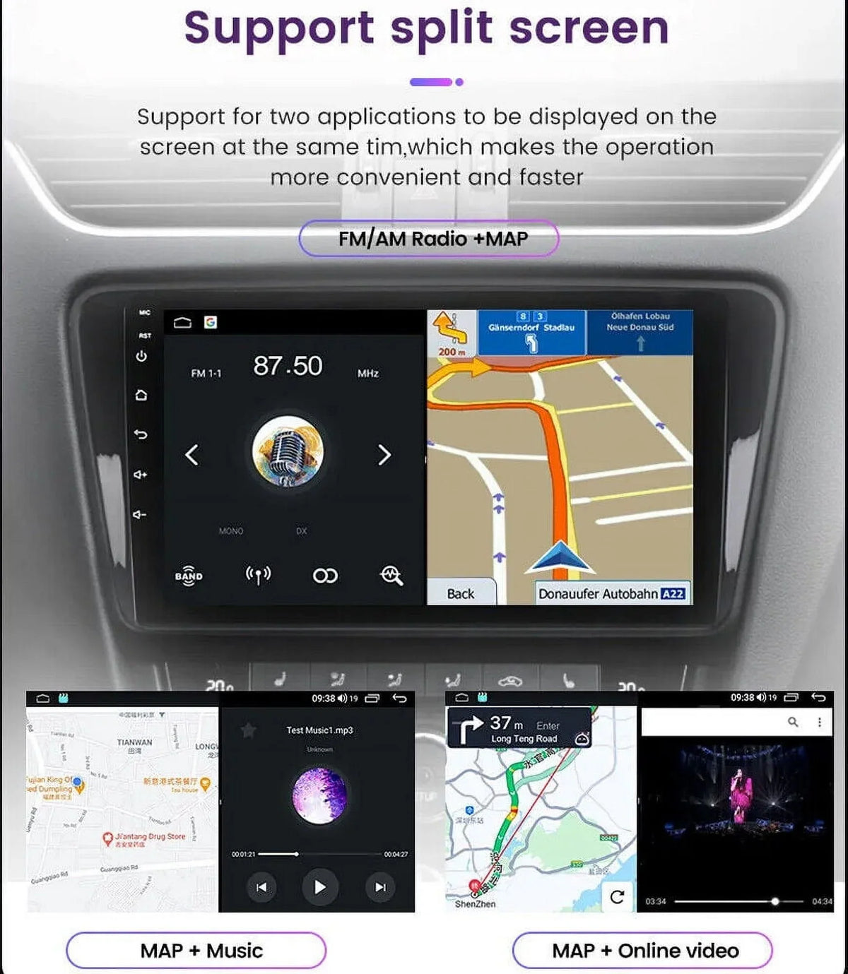 10'' 2Din Android QLED Car Stereo Nav GPS Radio DSP CarPlay elements 8Core 4+32GB