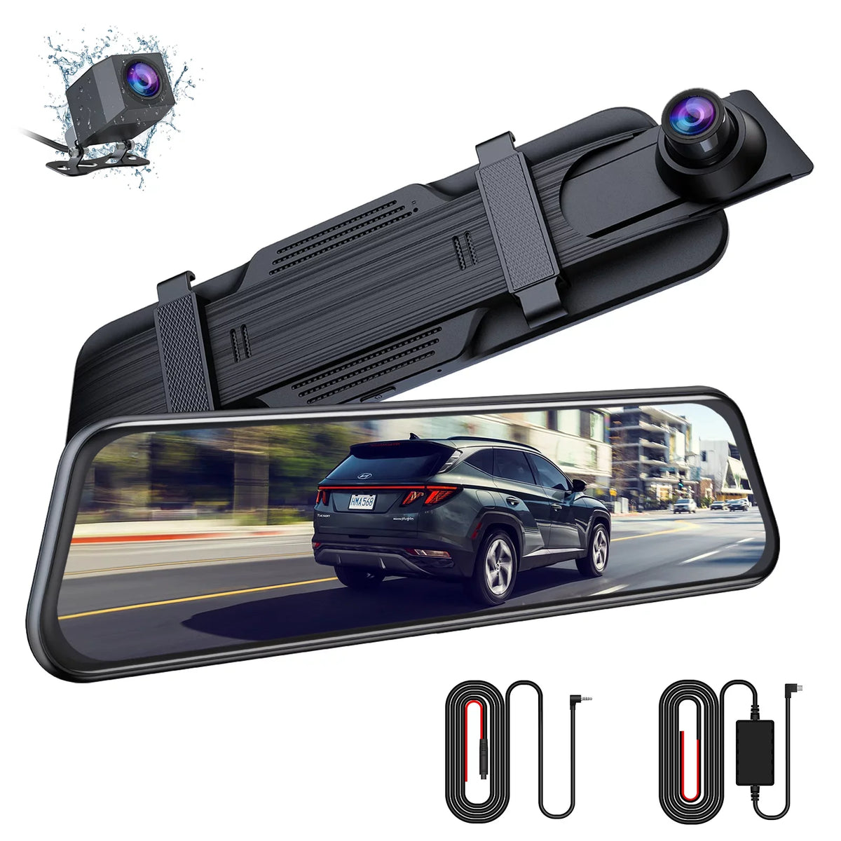 LAMTTO 4K Mirror Dash Cam for Car, 10" Full Touch Screen Voice Control Dash Camera, 1080P Waterproof Reverse Backup Camera, Parking Assist, Loop Recording, G-Sensor