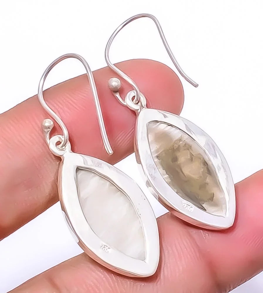 White Scolecite - India Gemstone 925 Silver Plated Jewelry Earring 1.76" A379, Valentine's Day Gift, Birthday Gift, Beautiful Jewelry For Woman