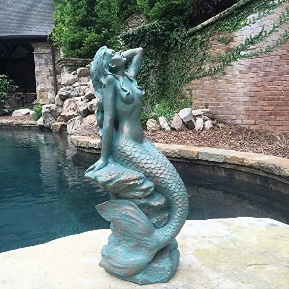 Giant Sitting On Coastal Rock Beach Nautical Garden Statue In Bronze Finish Pool Patio Lawn Statue. 28 In