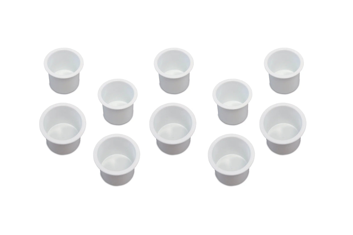 10 Cup Holder Plastic Pocket Recessed Drop In Insert Universal for ship RV Car Truck Sofa Game Table Marine Pontoon Motorhome Camper White