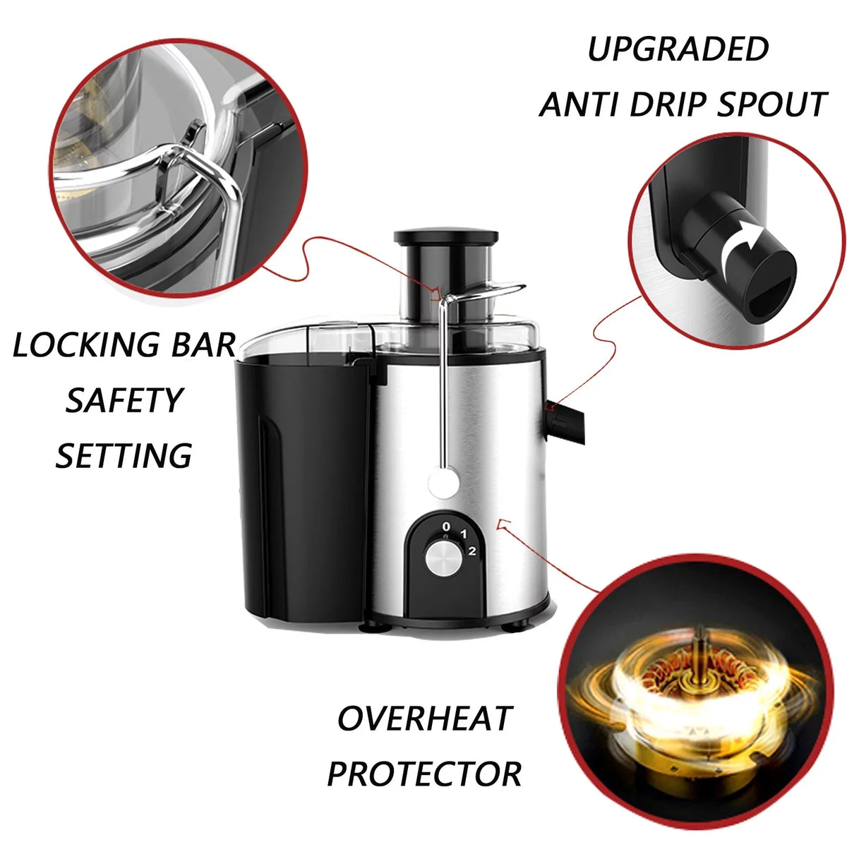 Centrifugal Juicer Machines for Fruits and Vegetables - High Juice Yield - Anti-Drip Catcher & Brush Included