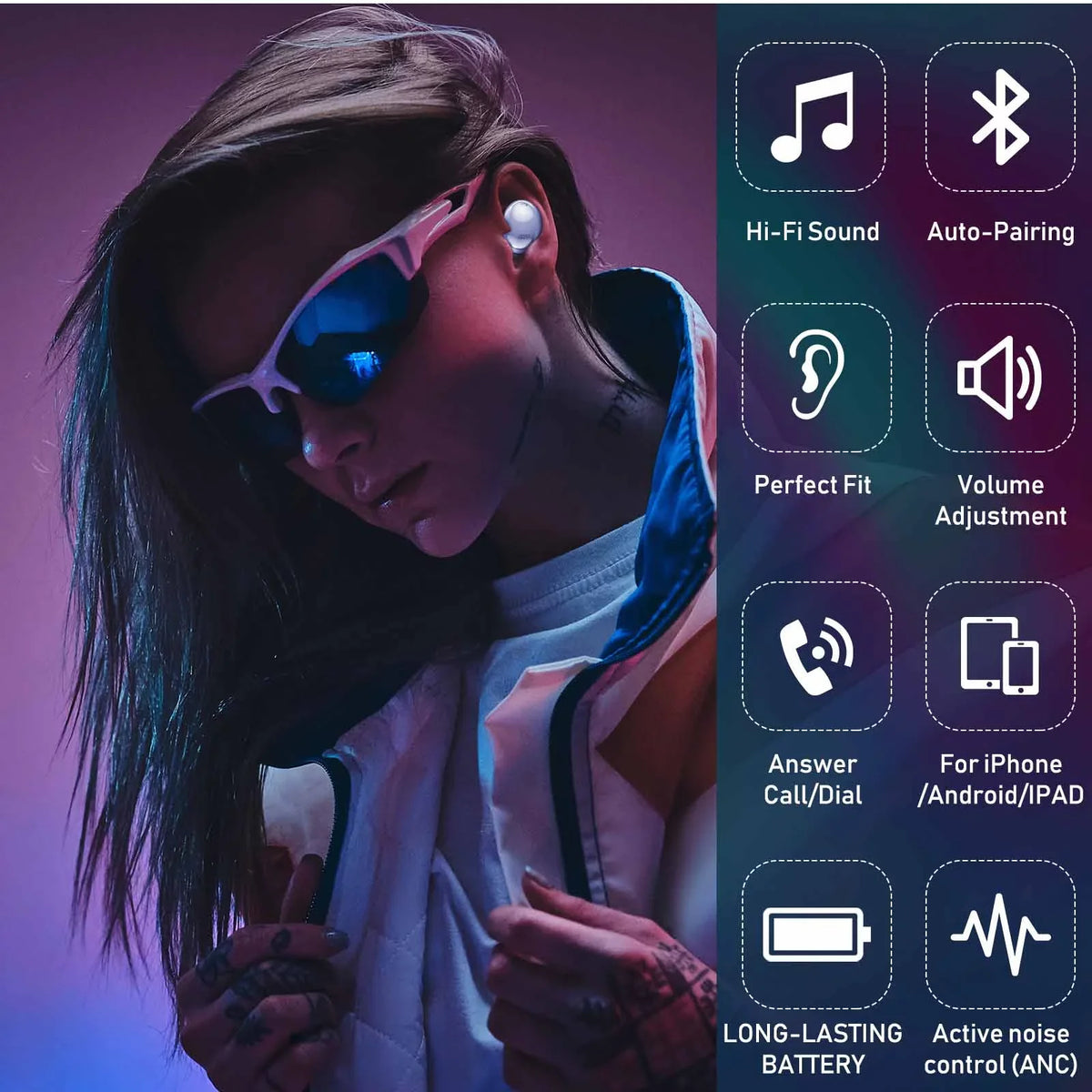 UrbanX Street Buds Pro Bluetooth Earbuds for Infinix Smart 2 HD True Wireless, Noise Isolation, Charging Case, high-grade Sound, aqua protected (US Version) - Amethyst Purple