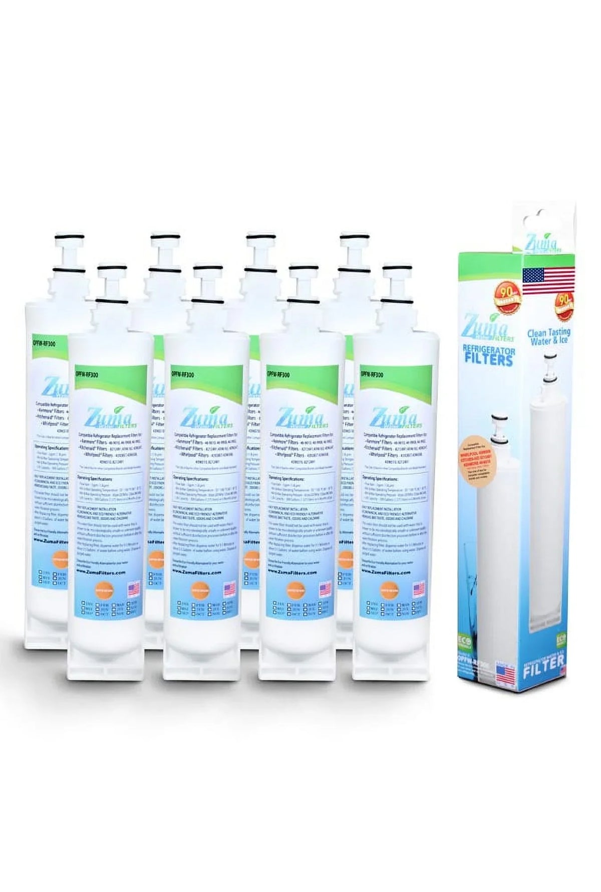 ZUMA Brand , liquid and Ice Filter , Model # OPFW-RF300 , suitable with Whirlpool® 4396510 - 8 Pack - Made in U.S.A.