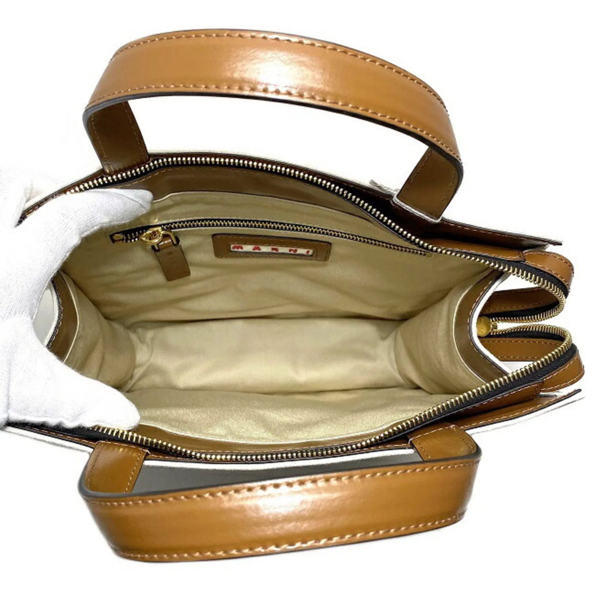 Pre-Owned Marni Tote Bag Natural White Brown SHMP0068Q0 P2994 Canvas Leather MARNI Handbag Bicolor Ladies (Like New)