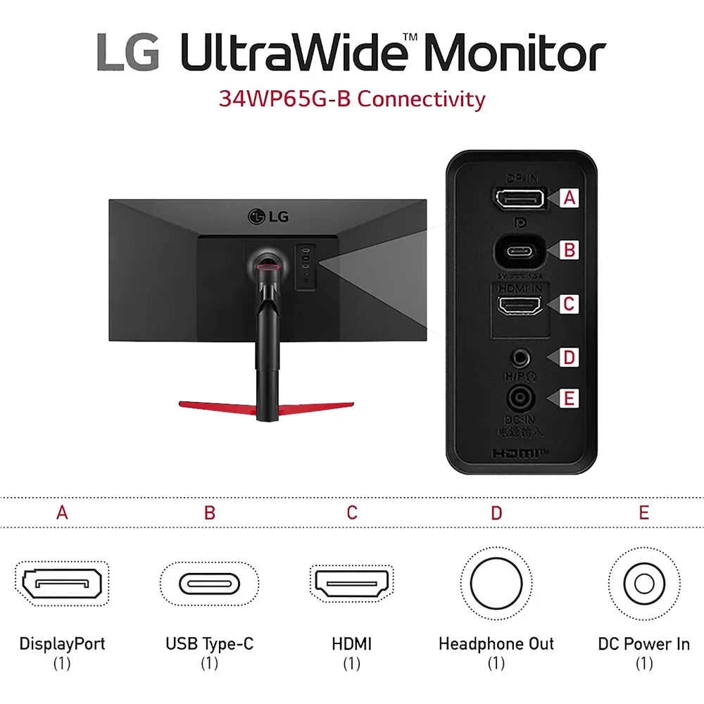 Open Box  34WP65G-B UltraWide Monitor 34" 21:9 Full HD (2560 x 1080) IPS Display, VESA DisplayHDR 400, AMD FreeSync, Height and Tilt Adjustable Stand - Black