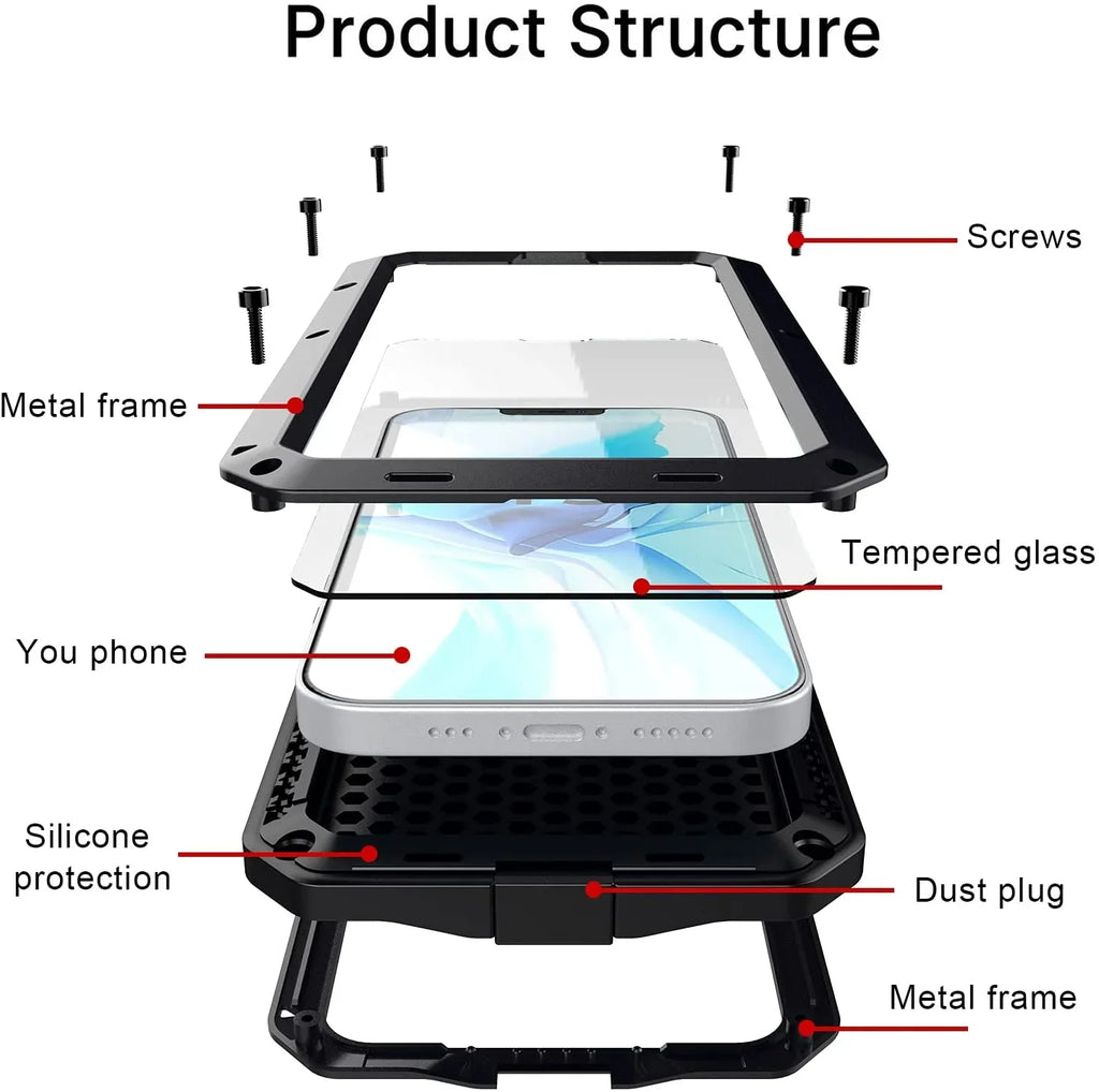 Gorilla Glass Aluminum Metal iPhone 13 Pro Case (Red) Heavy Duty Military Grade Shockproof and Scratch immune Protection, Rugged Outdoor Travel