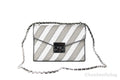 Michael Kors Rose Pearl Grey Striped Signature PVC Medium Flap Shoulder Handbag