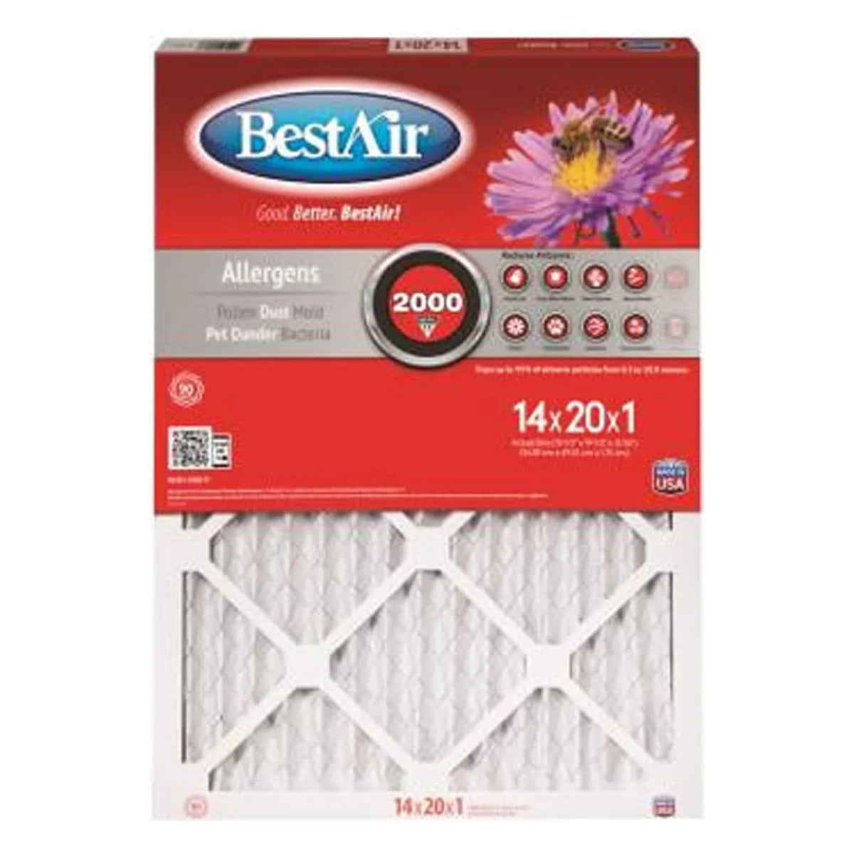 MERV 11 Furnace Filter, 90 Days - Quantity 6. BestAir B1-1420-11-6 14x20 x 1 In