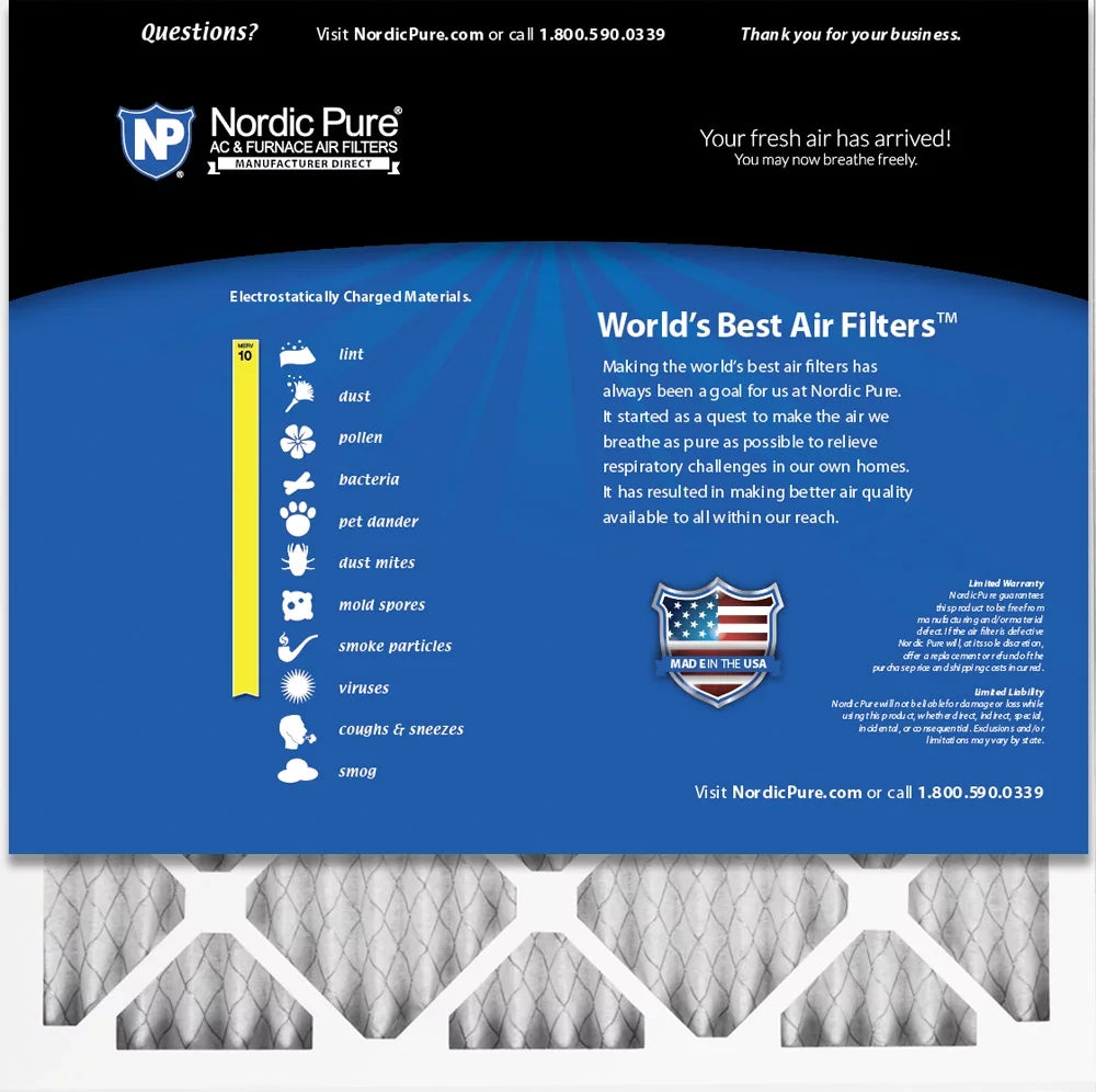 Nordic Pure 20x20x4 (3 5/8) Pleated MERV 10 Air Filters 6 Pack