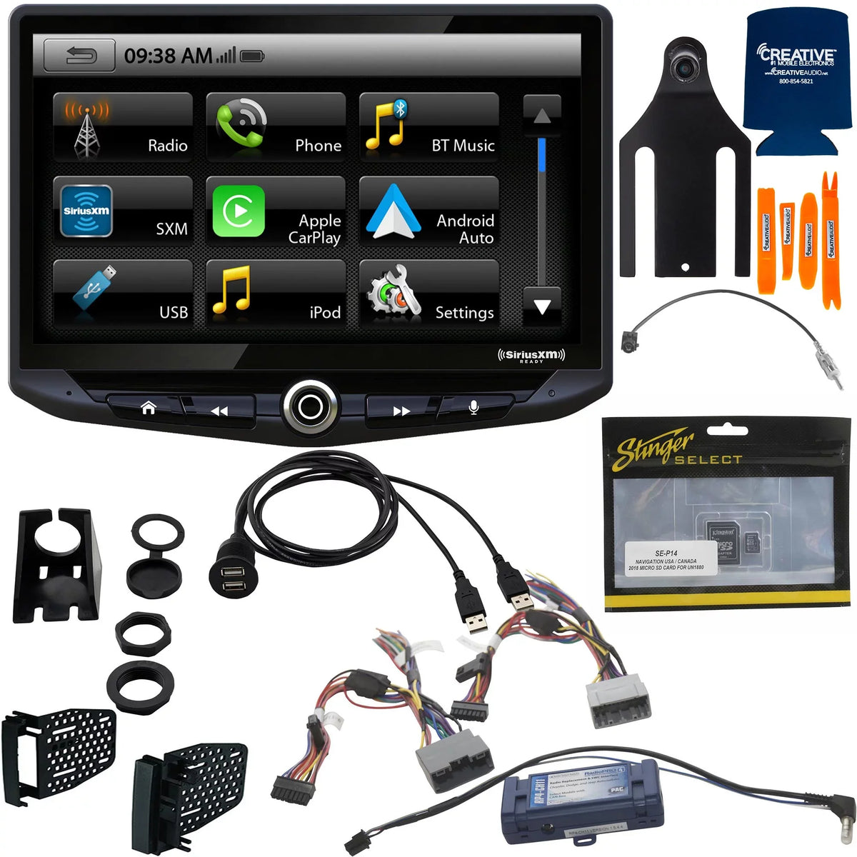 Stinger Jeep Wrangler JK (2011-2018) Stereo Replacement System: 10-Inch Touchscreen Radio; Includes Dash Kit & Interface, With Jeep Back Up Camera, And Igo Navigation SD Card