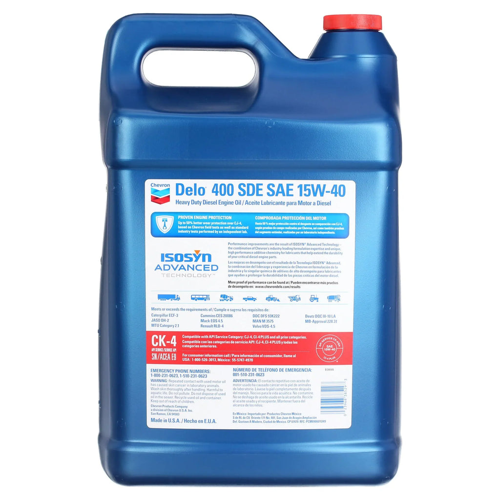 Chevron Delo 400 SDE CK-4 15W-40 Heavy Duty Diesel Motor Oil, 2.5 Gallons