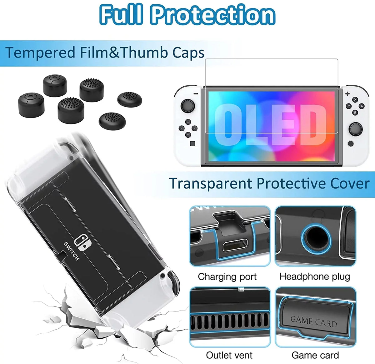 HEYSTOP Switch OLED Accessories for Nintendo Switch OLED Case Bundle,27 in 1 Carry Case for Switch OLED with Protective protector,Grip wrap,Screen Protector,Game Cards Case,Grip Charge Dock, Black