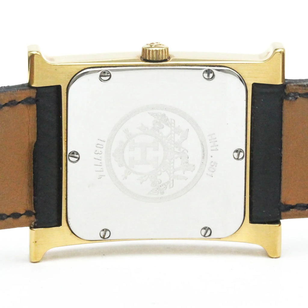 Pre-Owned HERMES H Watch Gold Plated Leather Quartz Mens Watch HH1.501 BF569965 (Good)