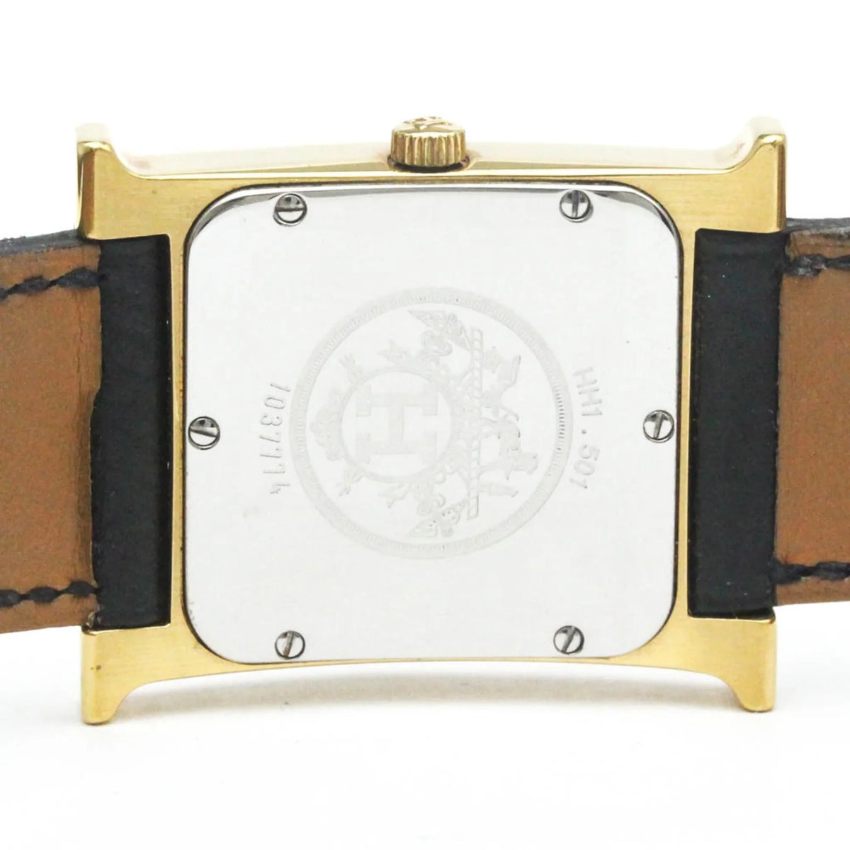 Pre-Owned HERMES H Watch Gold Plated Leather Quartz Mens Watch HH1.501 BF569965 (Good)