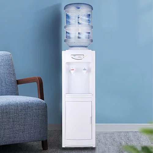Hot & Cold Top Loading aqua Dispenser,5 Gallons moisture Coolers with Child Safety Lock Removable Drip Tray & Storage Cabinet,moisture Cooler Dispenser for Home,Office(White)
