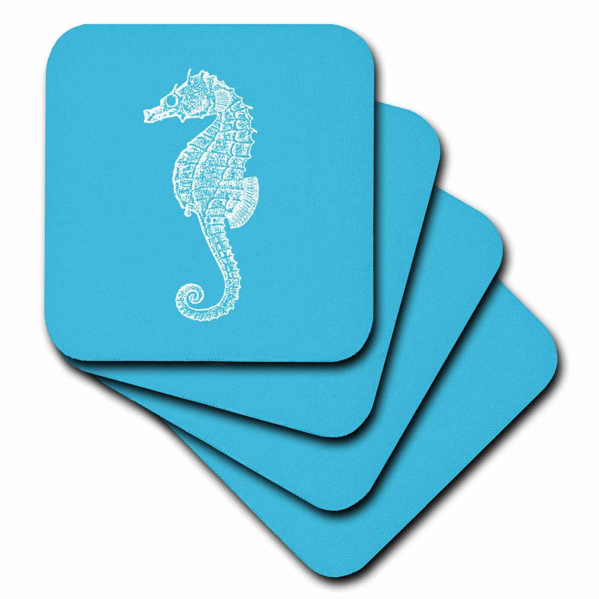 Ocean marine beach aquarium aquatic, Soft Coasters, set of 8. Sea Horse. 3dRose Blue seahorse print