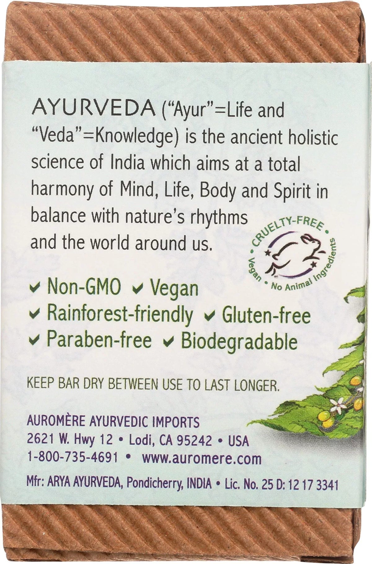 Auromere Ayurvedic Bar Soap, Tulsi Neem - Eco Friendly, Handmade, Vegan, Cruelty Free, Natural, Non Gmo (2.75 Oz), 5 Pack.