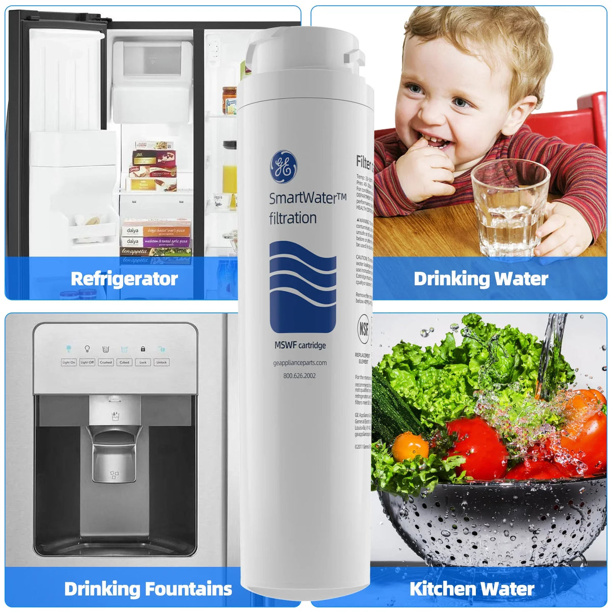 MSWF Refrigerator aqua Filter, Replacement for GE MSWF, Tier1 RWF1062, Aquafresh WF282, Arrowpure APF-1800, AQUACREST AQF-MSWF and Ice Pure RWF1500A Pack of 6