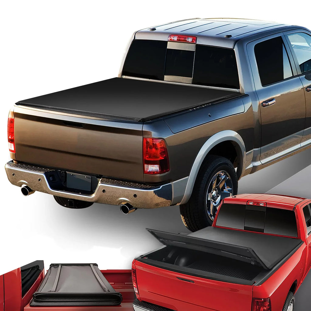 DNA Motoring TTC-TRISOFT-018 For 2009 to 2021 Ram Truck 1500 5.7' Bed Fleetside Tri -Fold Adjustable Soft Top Trunk Tonneau shield