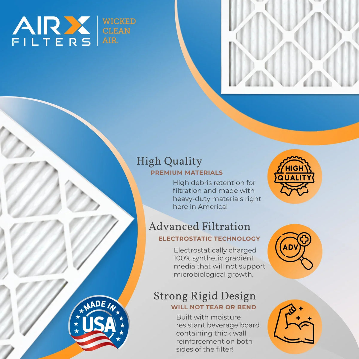 12x12x1 Air Filter MERV 13 Comparable to MPR 1500 - 2200 & FPR 9 Electrostatic Pleated Air Conditioner Filter 6 Pack HVAC AC Premium USA Made 12x12x1 Furnace Filters by AIRX FILTERS WICKED CLEAN AIR.