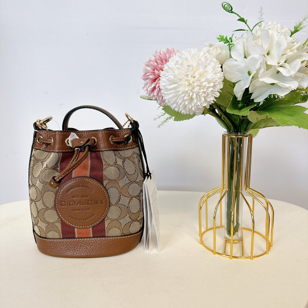 COACH C8322 Mini Dempsey Bucket Bag IN KHAKI SADDLE MULTI
