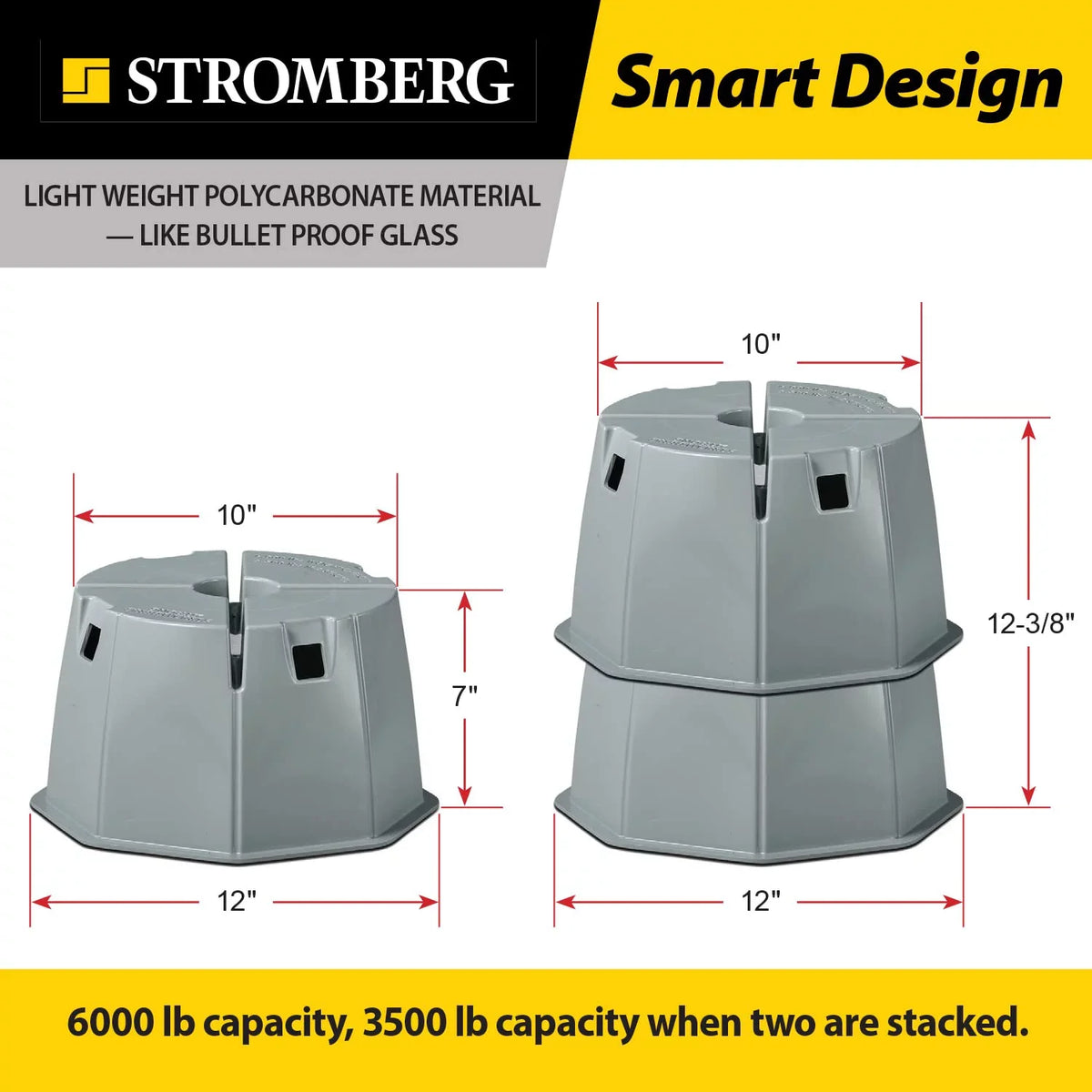 Stromberg Carlson Base Pad Extreme - 7" Block, 6000 lb Max Capacity - Camper Accessories for Travel Trailers, RV Accessories, Jack Stands, Trailer Jack, Trailer Jack Block, RV Jack Pads (6 Pack)
