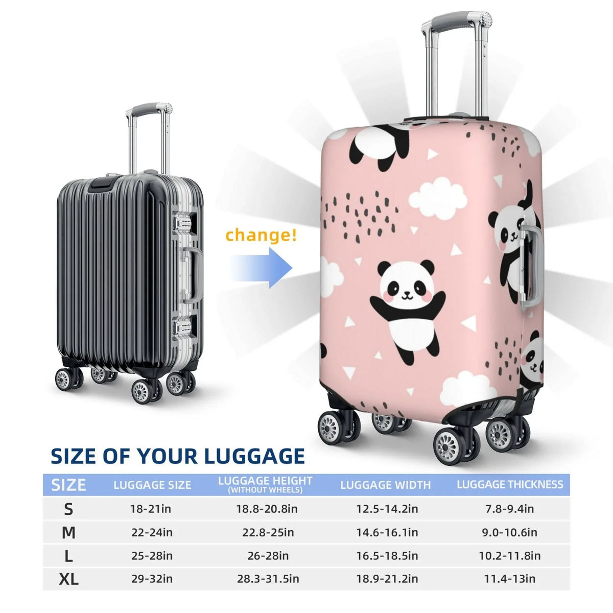 Bingfone Panda Flying In The Sky Between Clouds And Star Luggage wrap Washable Suitcase shield Protector Anti-Scratch Suitcase wrap Fits 18-32 Inch Luggage