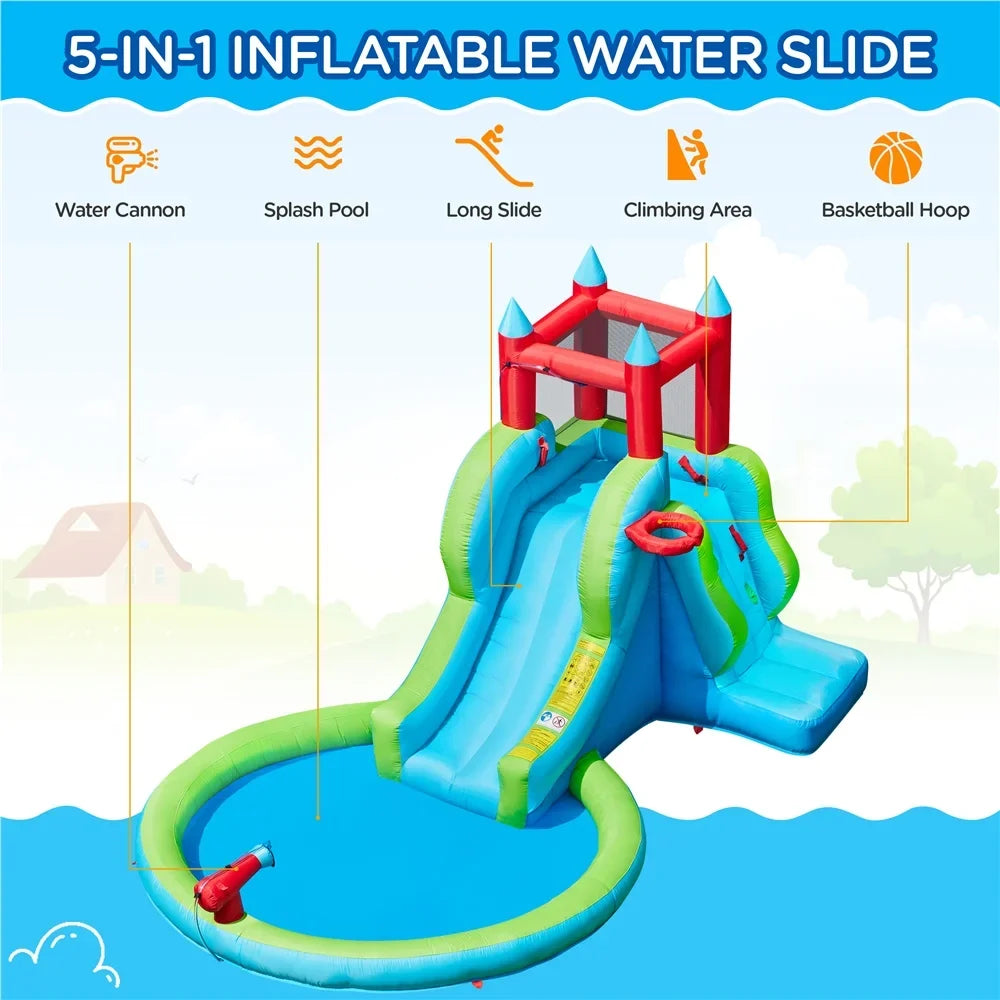 Topeakmart Inflatable moisture Slide with Climbing Wall, Cyan