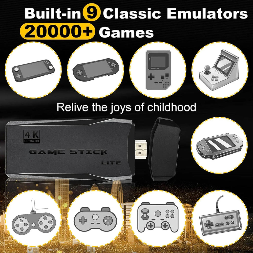 Retro Game Stick with Built-in 9 Emulators, Retro Gaming Console with 20,000+ Games, HD Output and 2.4GHz Wireless Controller for TV Plug and Play -  Classic Games