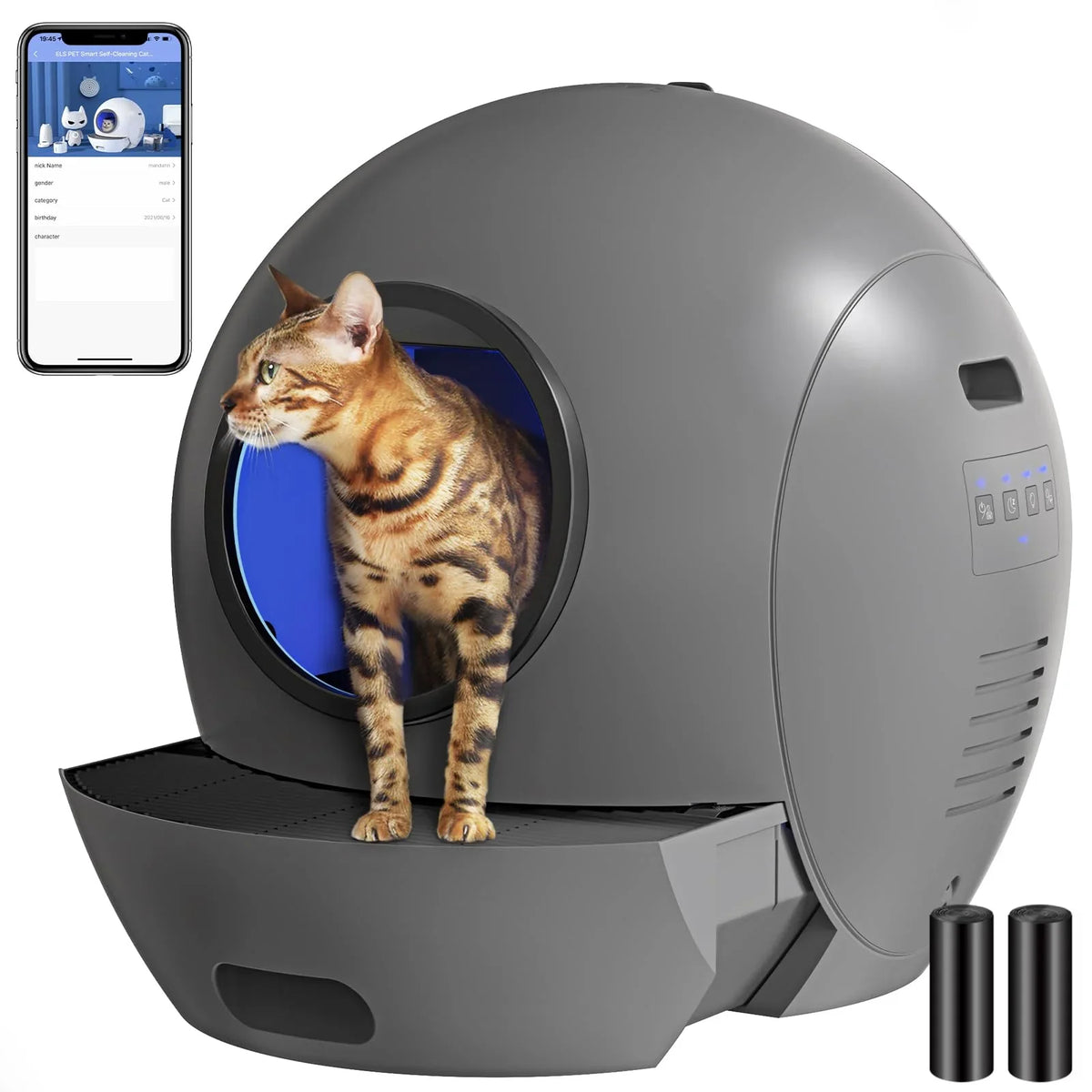 ELS PET Self Cleaning Cat Litter Box, APP Control Automatic Cat Litter Box for Multiple Cats Gift