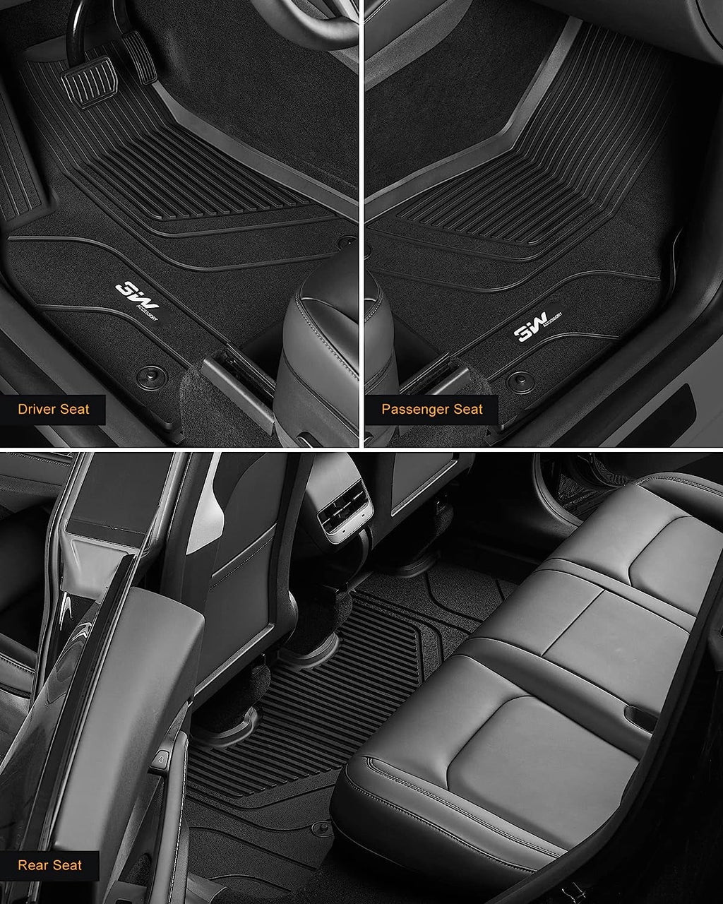 3W Floor Mats & Cargo Liner and Storage Mats For Tesla Model Y 2020-2023 All-climate TPE Car Mats for Tesla Model Y Full Set Black Floor Mats and Trunk Mat Custom Fit for Tesla 5-Seater