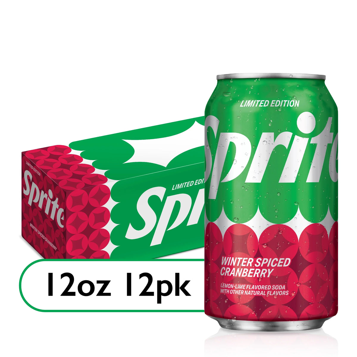 Sprite Winter Spiced Cranberry Soda Pop, 12 fl oz, 12 Pack Cans