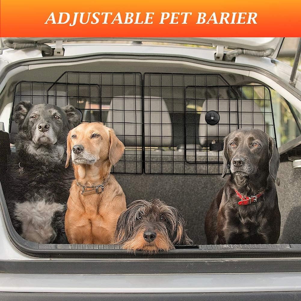 Dog Car Barriers—Heavy Duty Adjustable Wire Pet Cars Barrier with Front Seat Mesh in Black—Safety Travel Dividers Fence for Vehicles, SUV, Cars
