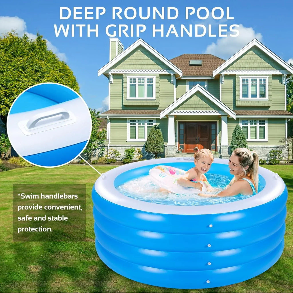 Inflatable Swimming Pool, 70"x30" Large Deep Round Inflatable Pool with Handles Family Pool, Summer aqua Party, Kids, Outdoor, Garden Backyard, Suitable for Adults & 3+ Year Olds (Blue)